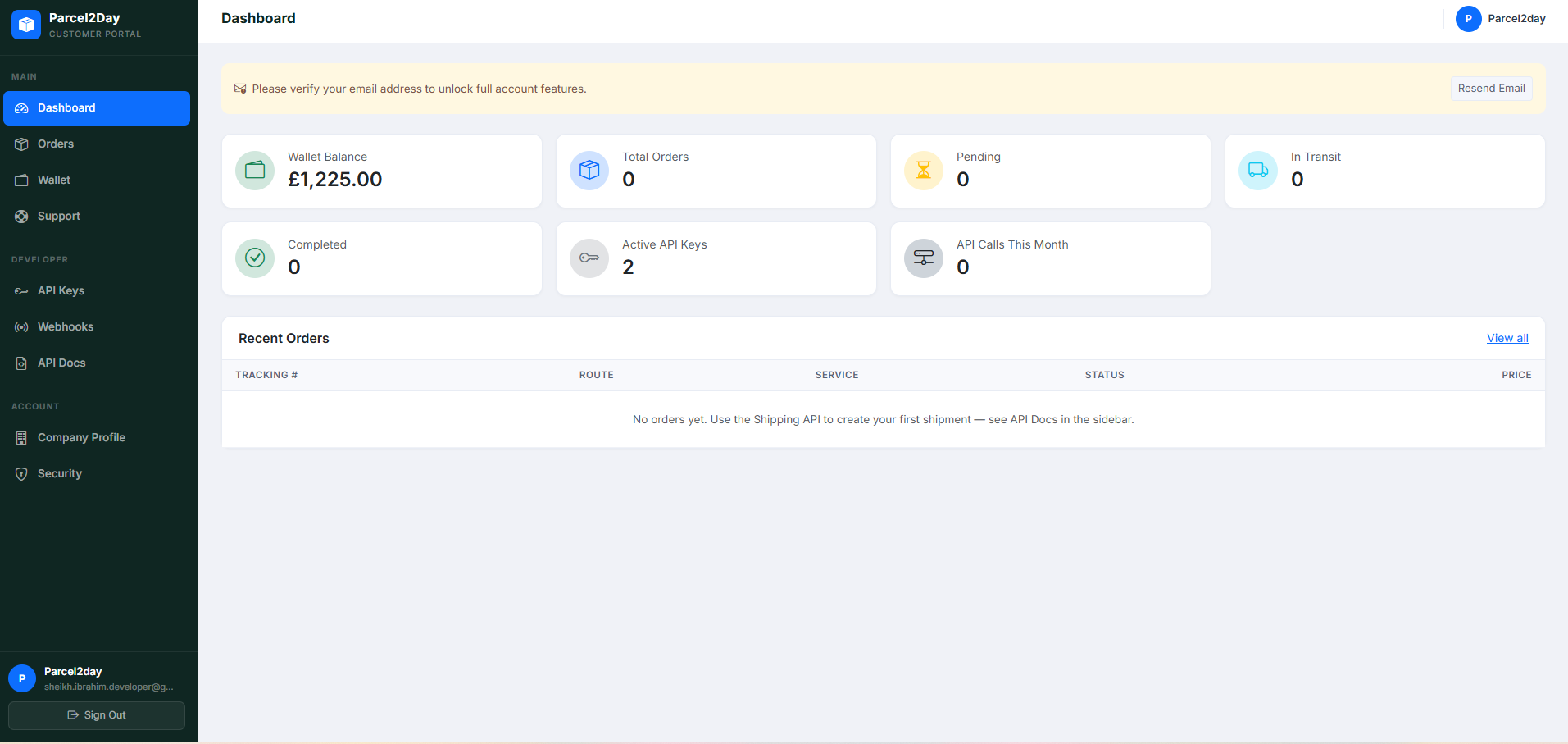 Parcel2Day customer account portal