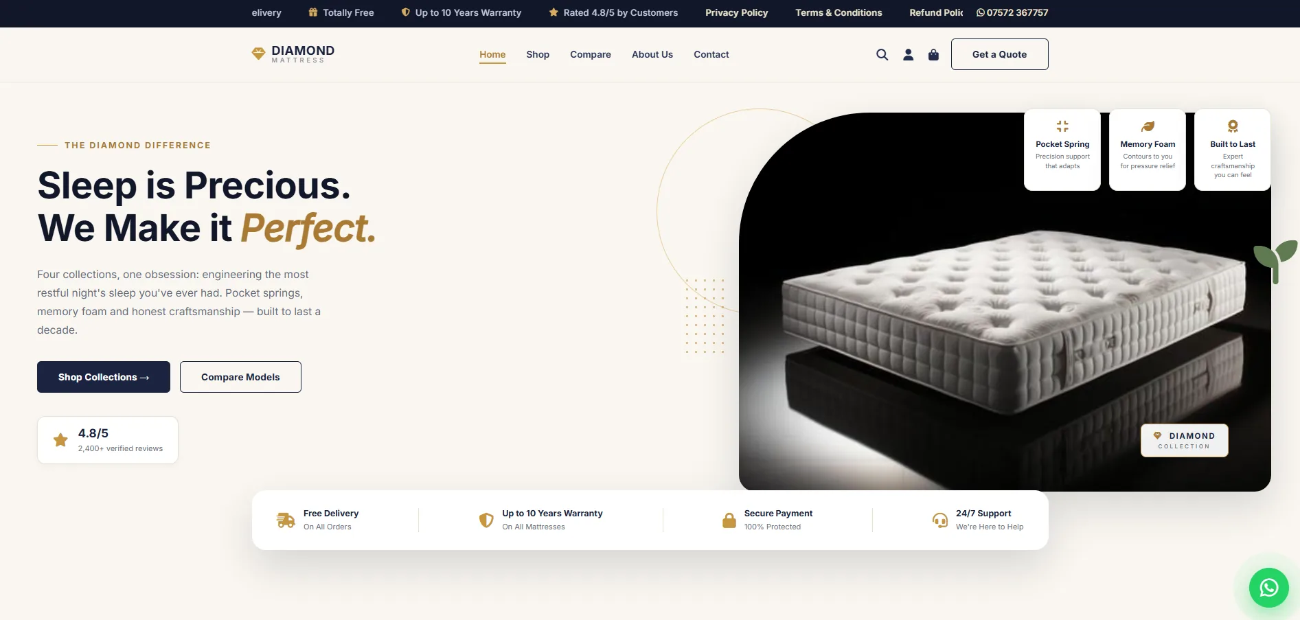 Diamond Mattress – E-commerce built by Query Logix